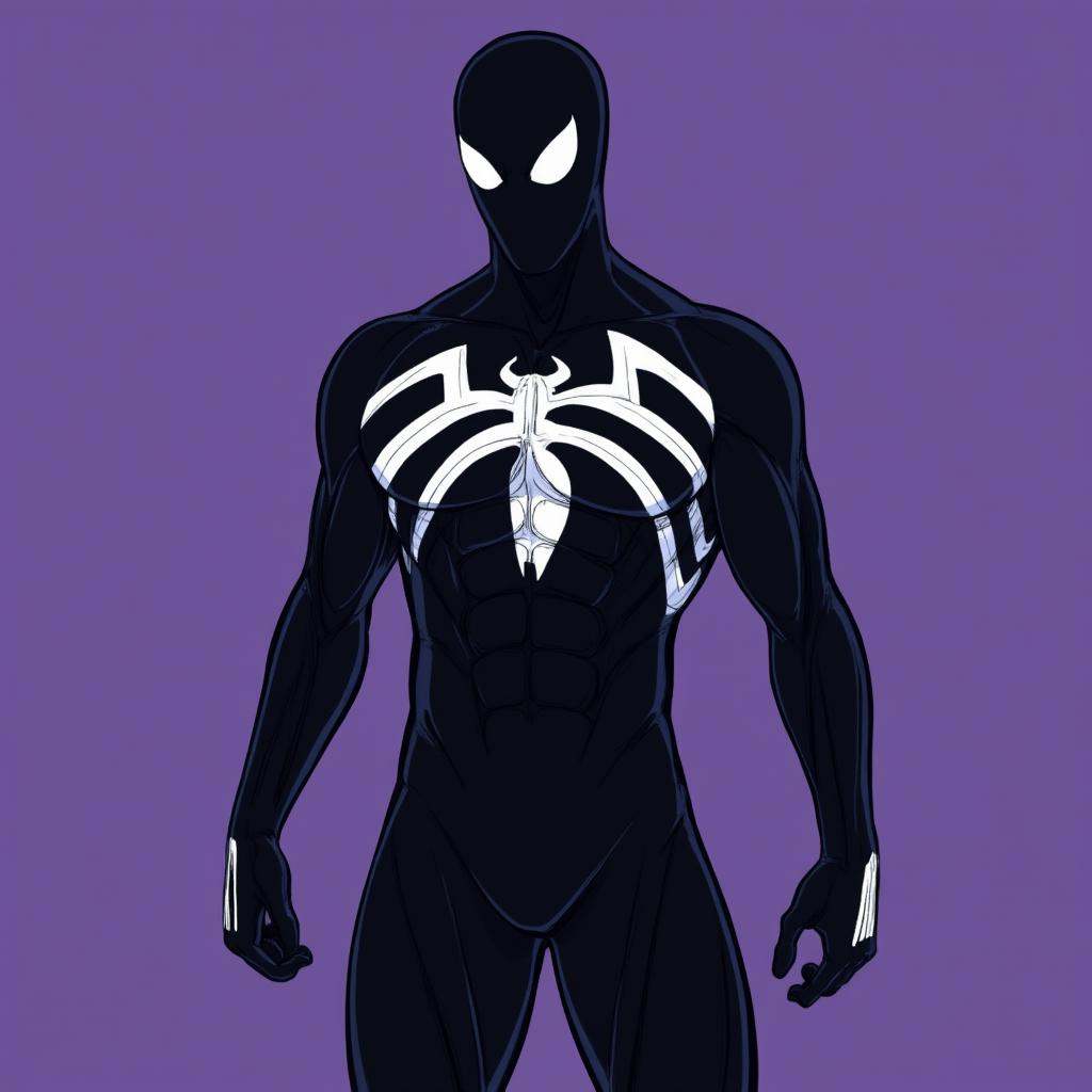 comic book art of cartoon dark cinematic comic book art style A Symbiote Suit of a drawing of a spider - man with a black...