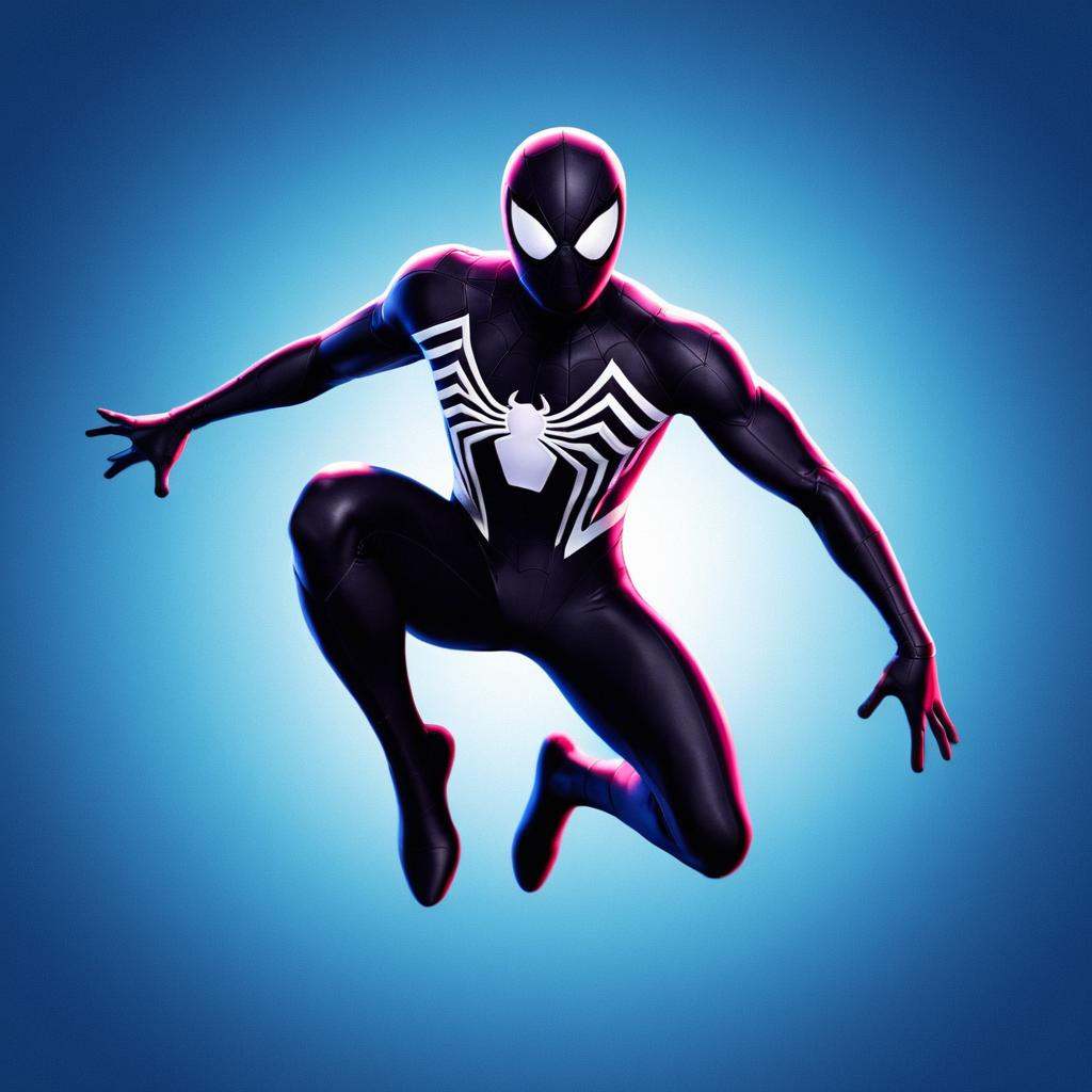 anime artwork of dark cinematic comic book art style A Symbiote Suit of a spider - man in a black suit is jumping,  Spider...