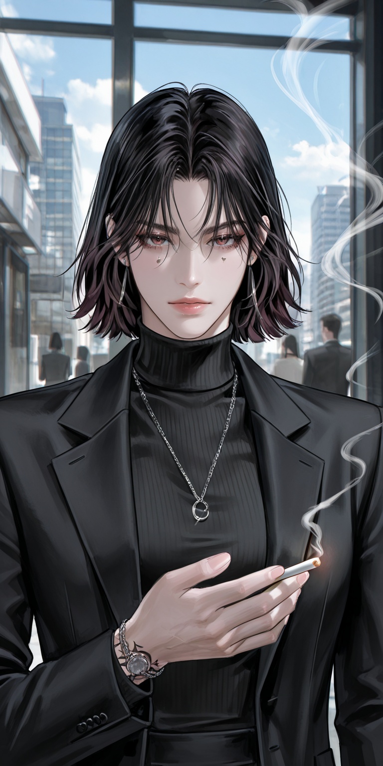 K-WEB ,  The image depicts a young individual with short,  dark hair styled in a slightly messy manner. They are wearing a...