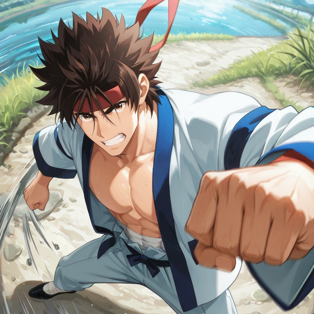 Sanosuke Sagara,  spiked hair,  brown hair on Tensor.Art