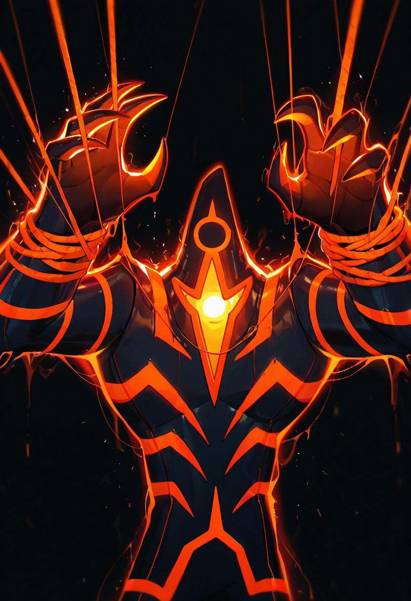 malwaremecha,  no humans,  glowing red stripes on Tensor.Art