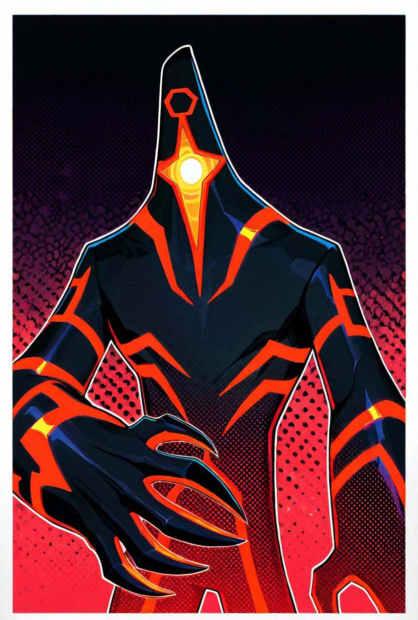 malwaremecha,  no humans,  glowing red stripes on Tensor.Art