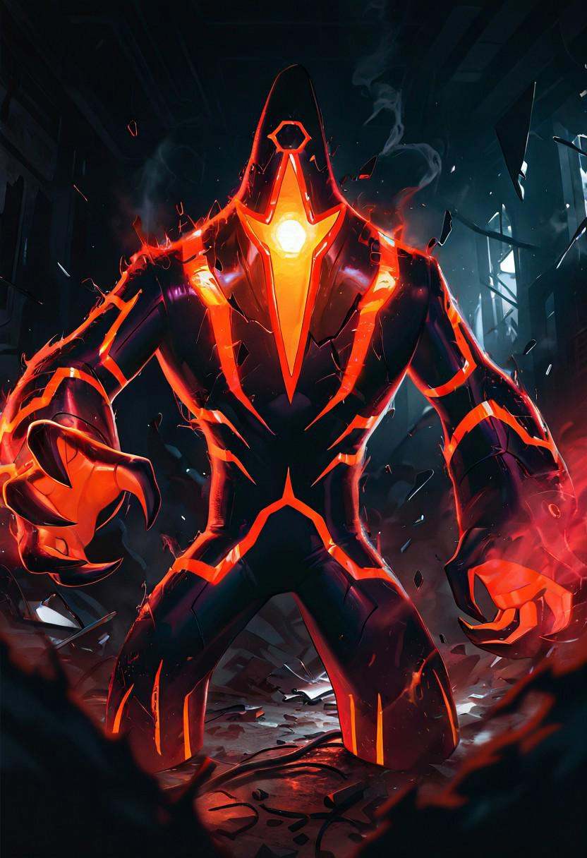 malwaremecha,  no humans,  glowing red stripes on Tensor.Art