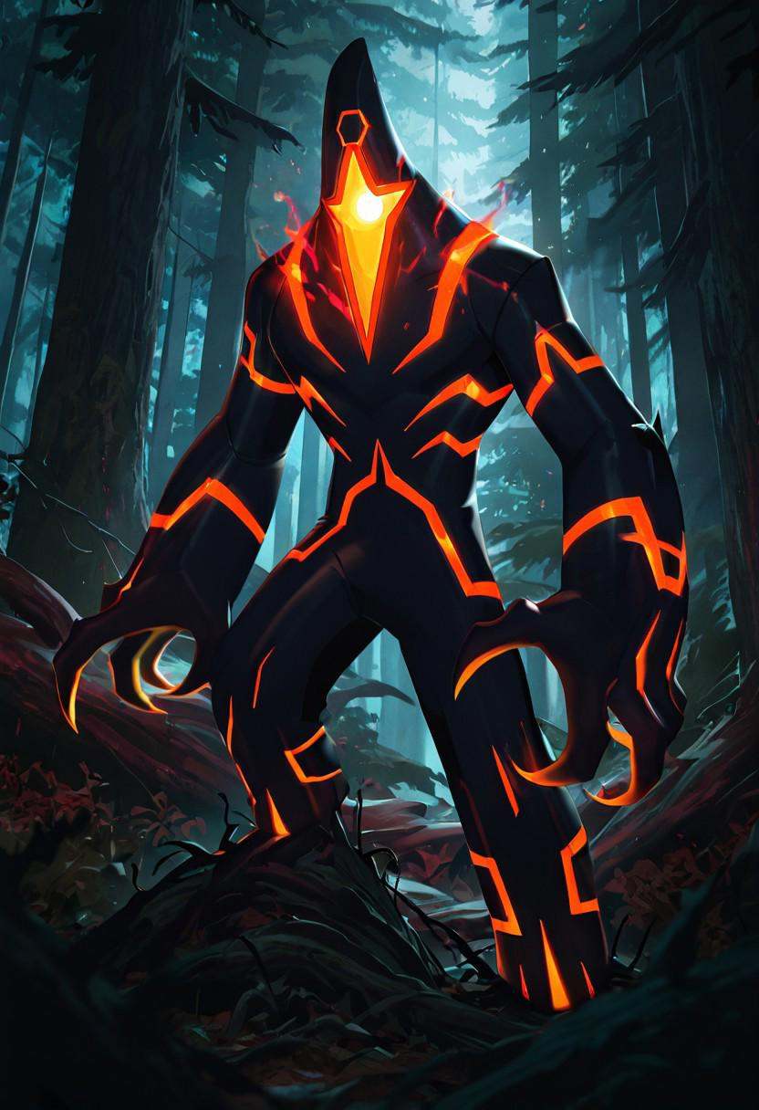 malwaremecha,  no humans,  glowing red stripes on Tensor.Art