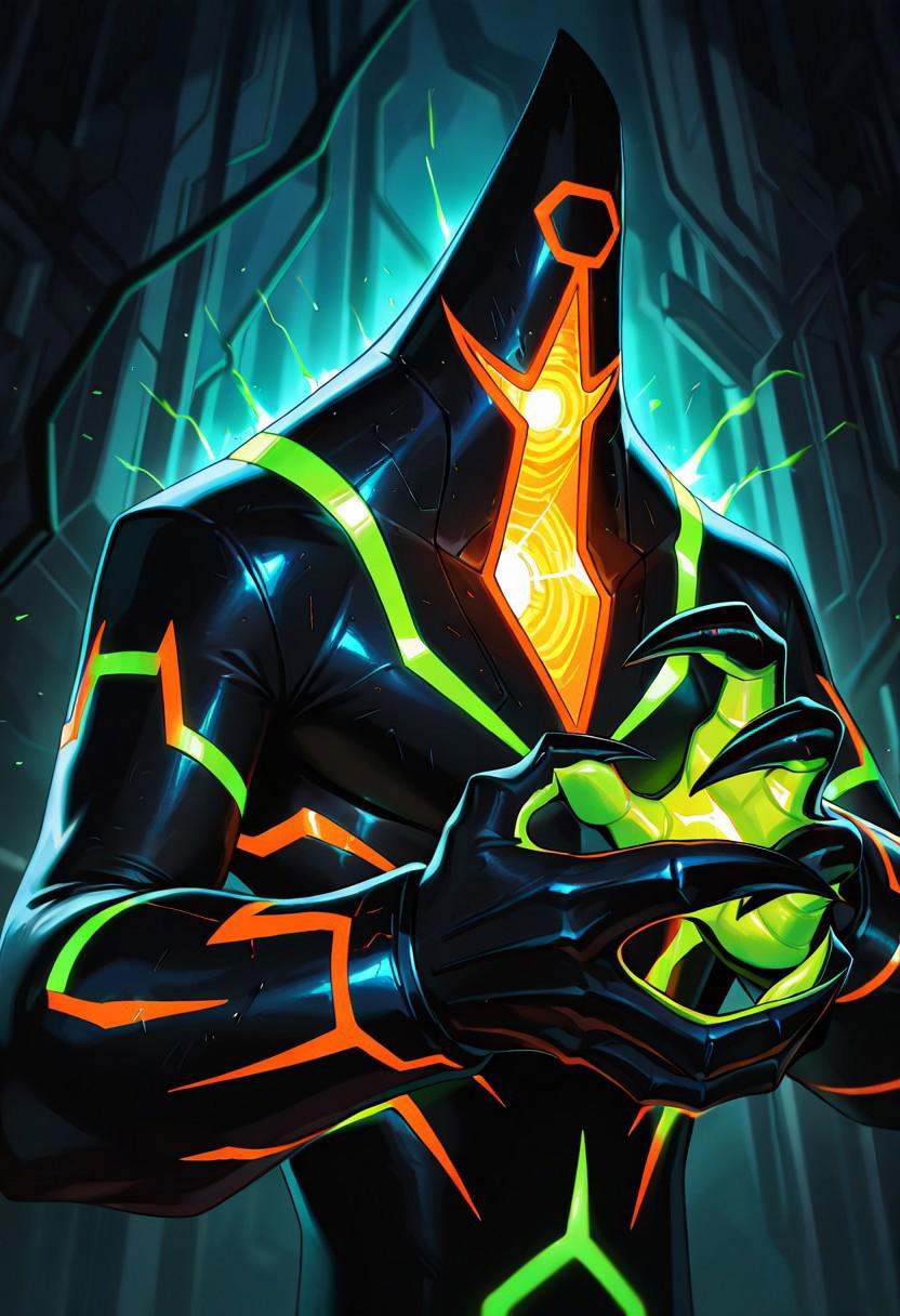malwaremecha,  no humans,  glowing green stripes on Tensor.Art