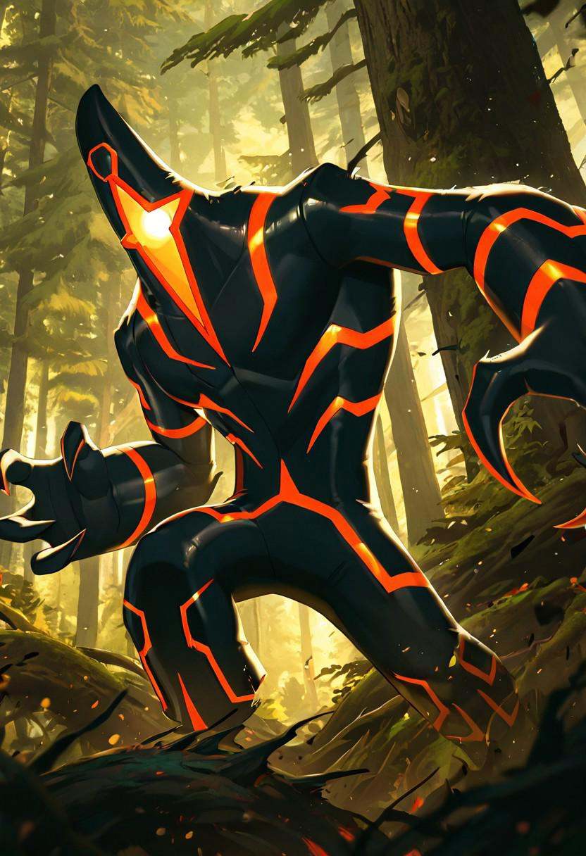 malwaremecha,  no humans,  glowing red stripes on Tensor.Art