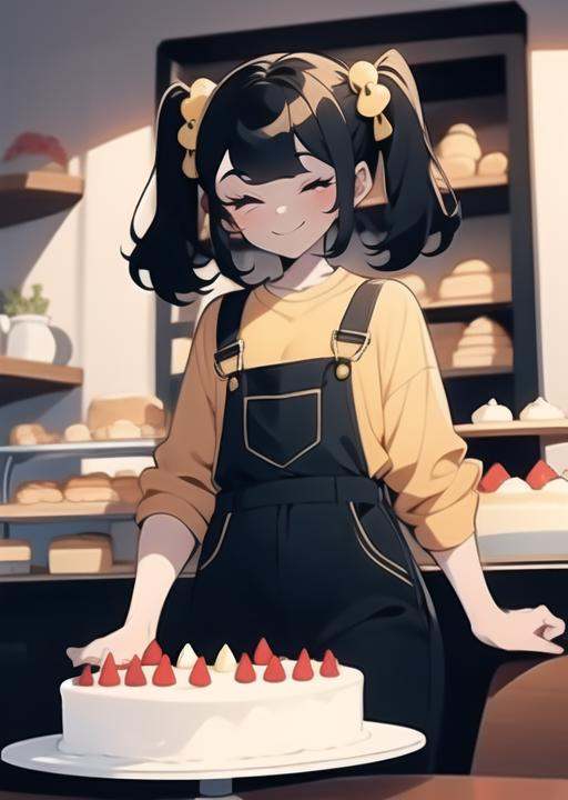 cassidy,  smiling,  looking at big cake on Tensor.Art