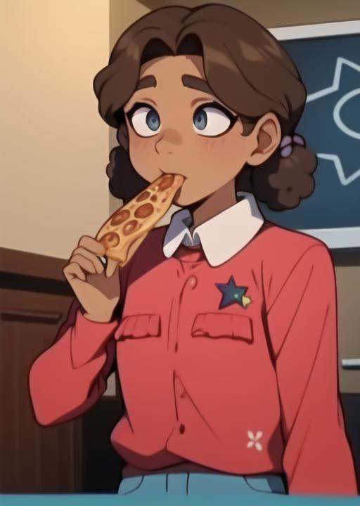 cassie,  eating pizza,  screencap on Tensor.Art