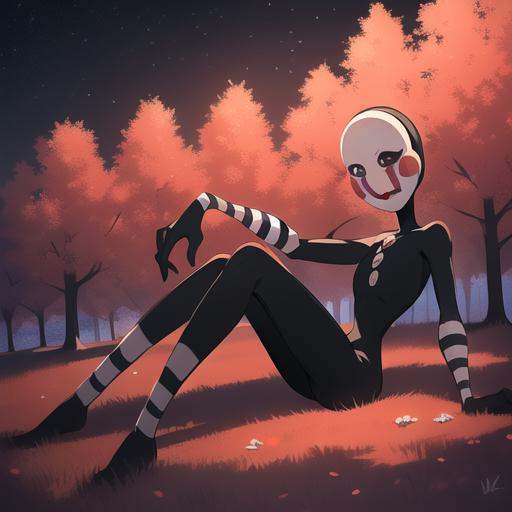 puppet,  solo,  laying on red grass on Tensor.Art