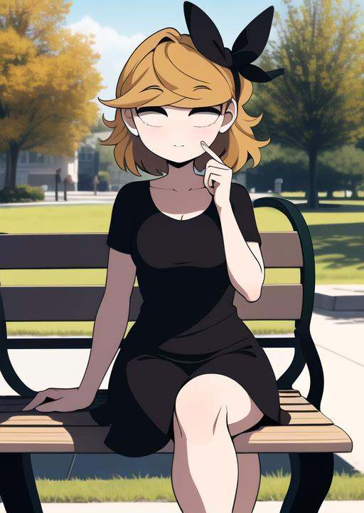 derpina,  detailed background,  sitting on bench on Tensor.Art