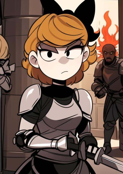 derpina,  detailed background,  holding sword on Tensor.Art