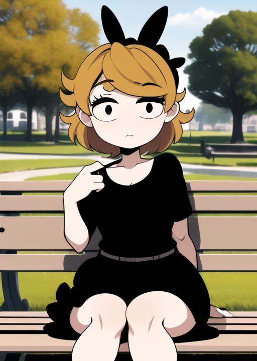 derpina,  detailed background,  sitting on bench on Tensor.Art