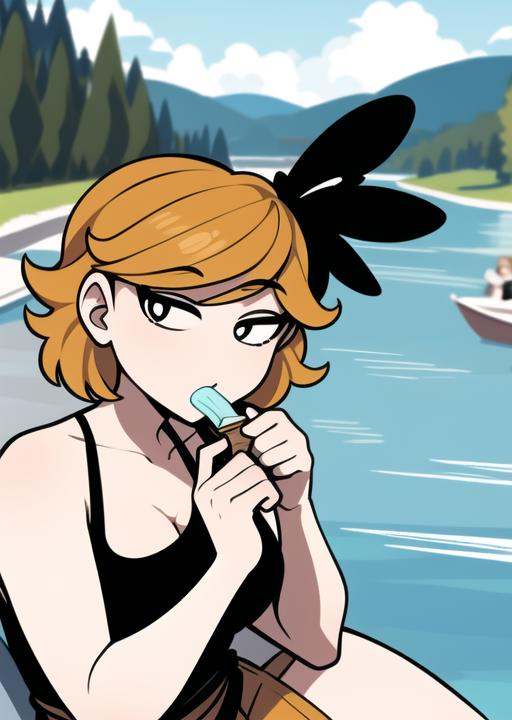 derpina,  sitting in italian Fondamenta,  eating ice cream on Tensor.Art