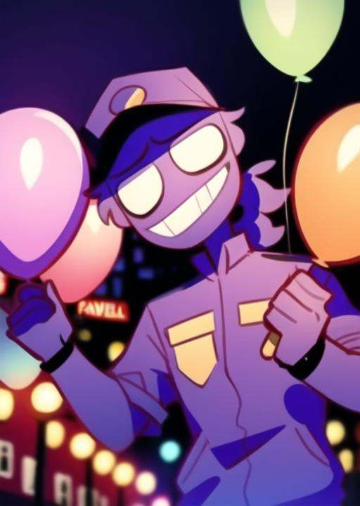 purpleguy,  detailed background,  holding balloons in hand on Tensor.Art