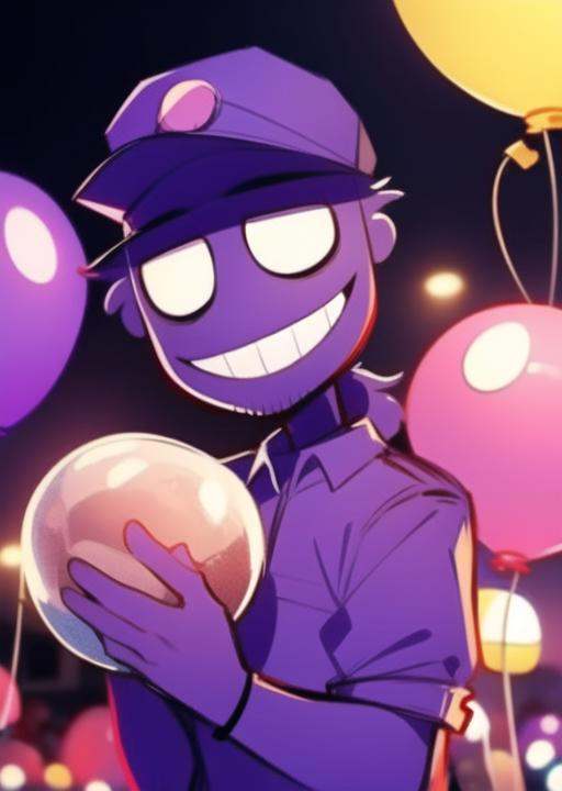 purpleguy,  detailed background,  holding balloons in hand on Tensor.Art