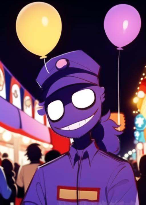 purpleguy,  detailed background,  holding balloons in hand on Tensor.Art