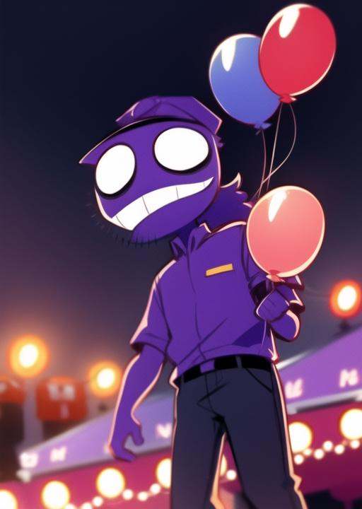 purpleguy,  detailed background,  holding balloons in hand on Tensor.Art