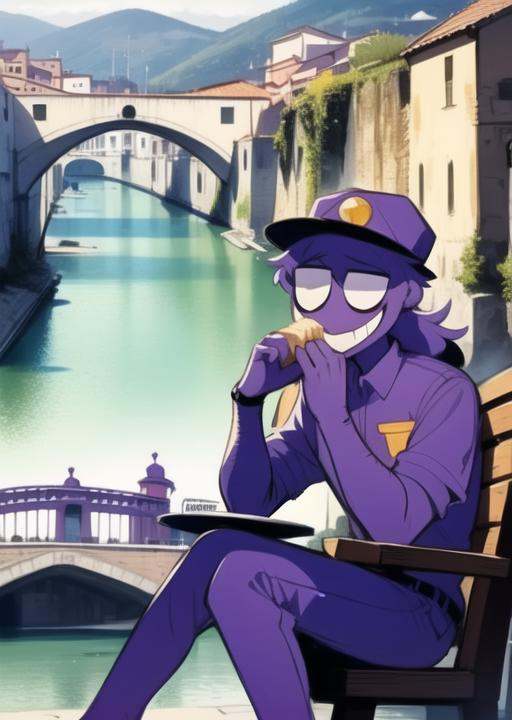 purpleguy,  sitting in italian Fondamenta,  eating ice cream on Tensor.Art