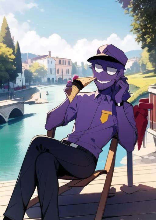 purpleguy,  sitting in italian Fondamenta,  eating ice cream on Tensor.Art