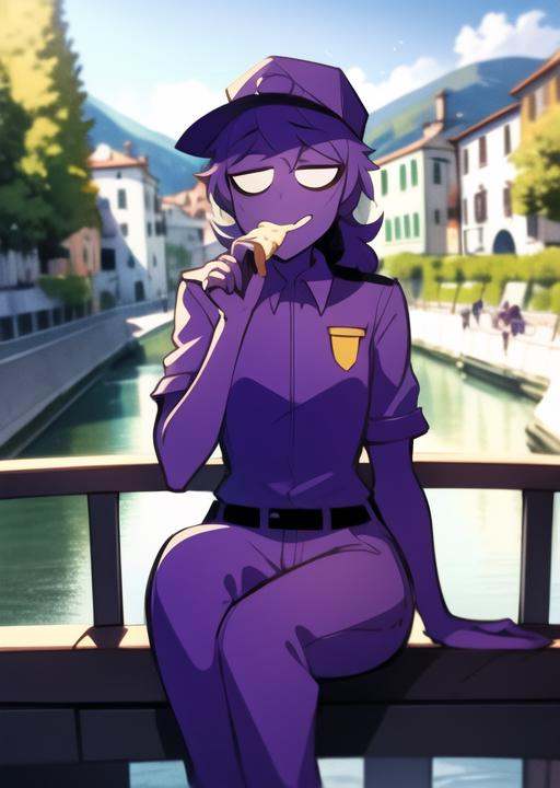 purpleguy,  sitting in italian Fondamenta,  eating ice cream on Tensor.Art