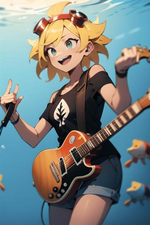 solarflare,  holding guitar,  playing guitar on Tensor.Art
