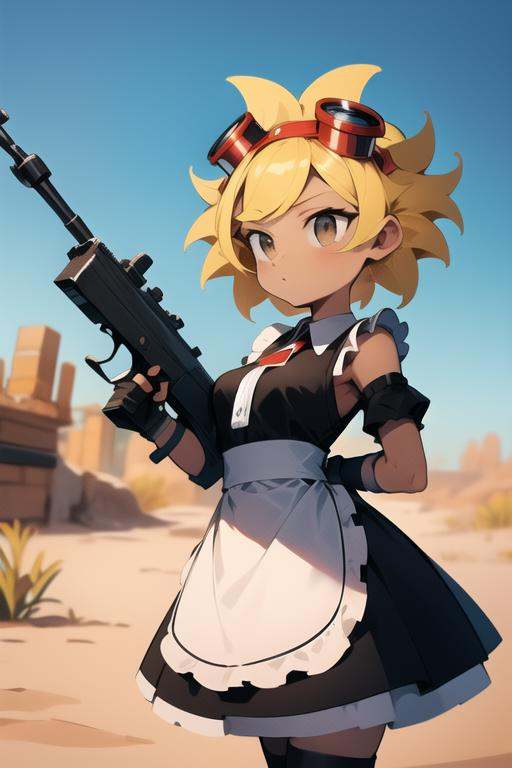 solarflare,  holding gun,  maid outfit on Tensor.Art