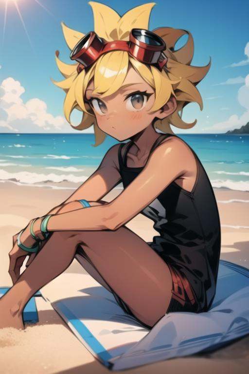 solarflare,  sitting on beach,  sitting on the sand on Tensor.Art