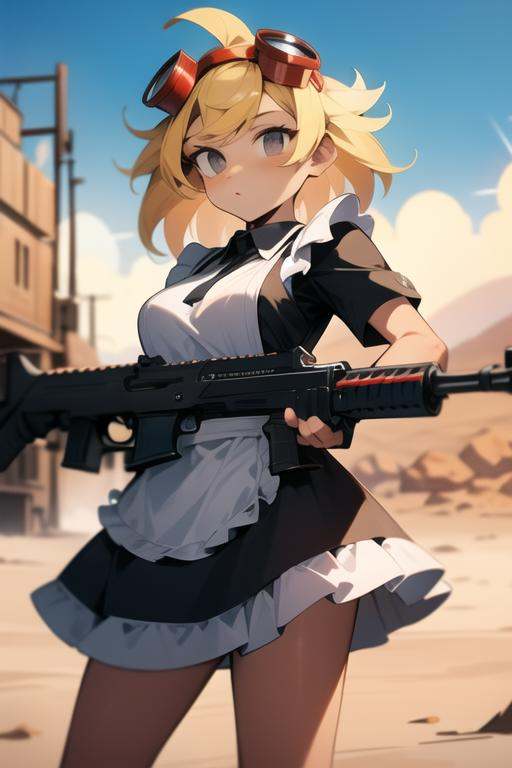 solarflare,  holding gun,  maid outfit on Tensor.Art