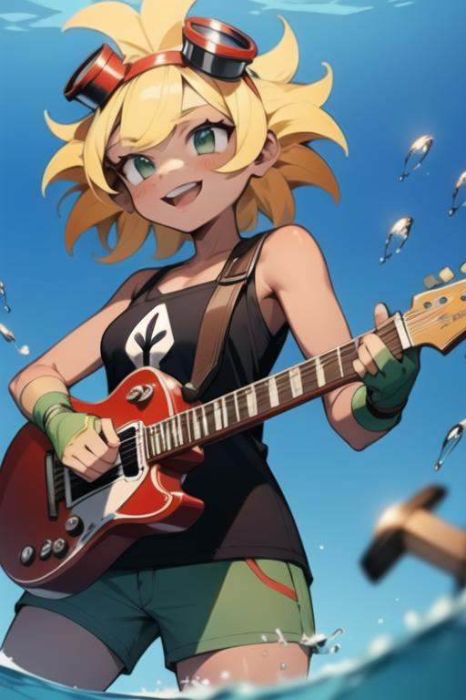 solarflare,  holding guitar,  playing guitar on Tensor.Art