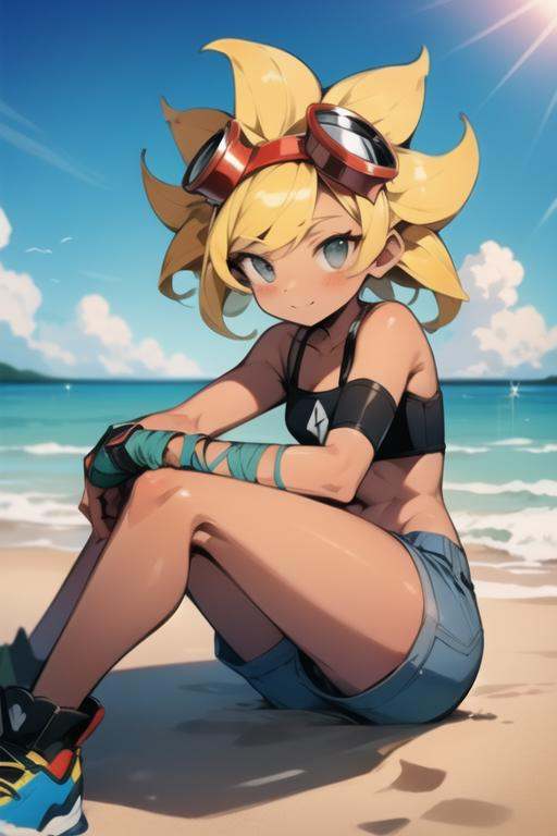 solarflare,  sitting on beach,  sitting on the sand on Tensor.Art