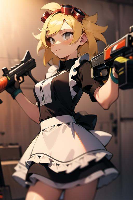 solarflare,  holding gun,  maid outfit on Tensor.Art