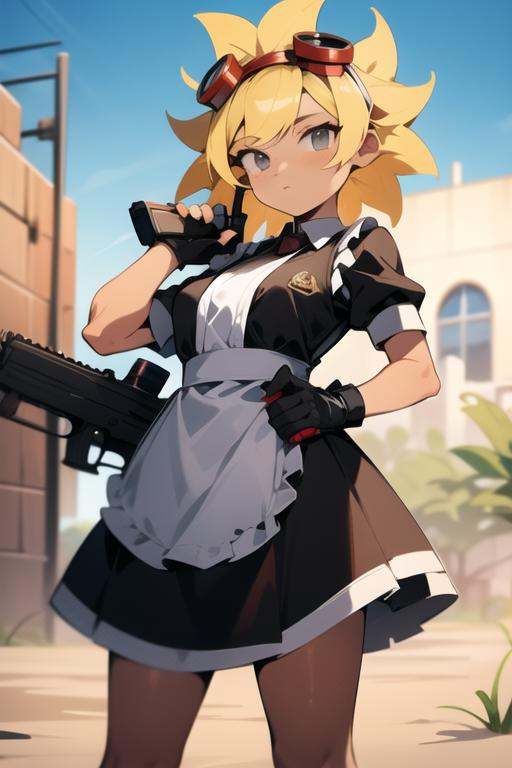 solarflare,  holding gun,  maid outfit on Tensor.Art