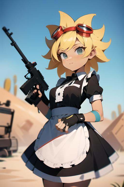 solarflare,  holding gun,  maid outfit on Tensor.Art