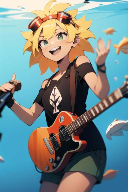 solarflare,  holding guitar,  playing guitar on Tensor.Art