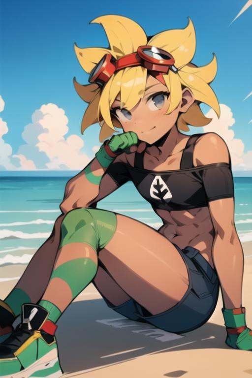 solarflare,  sitting on beach,  sitting on the sand on Tensor.Art