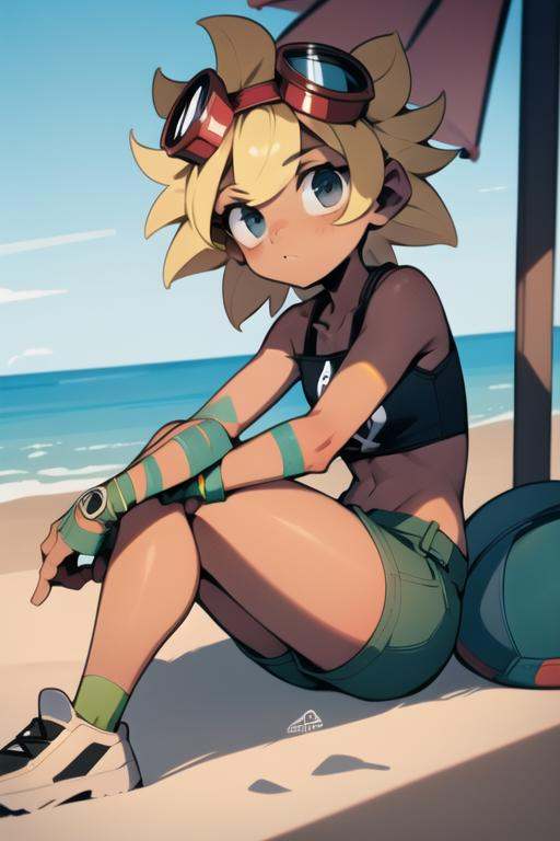 solarflare,  sitting on beach,  sitting on the sand on Tensor.Art