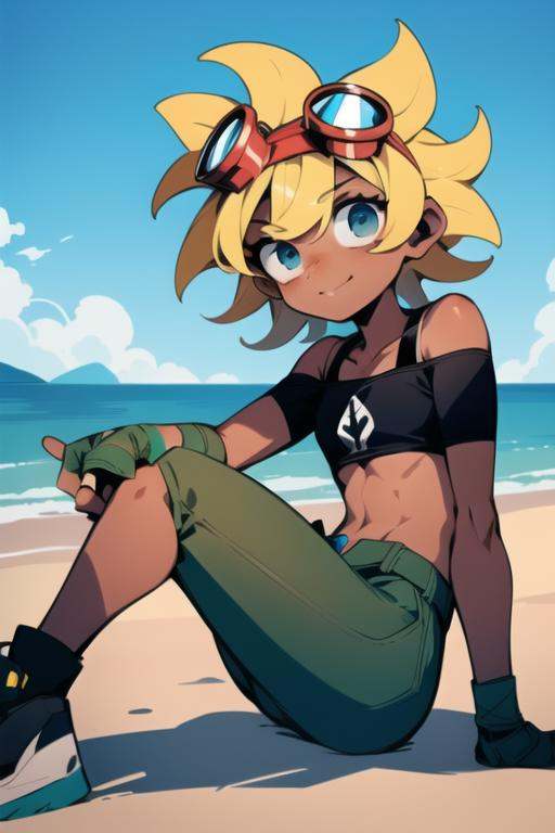 solarflare,  sitting on beach,  sitting on the sand on Tensor.Art