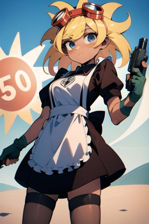 solarflare,  holding gun,  maid outfit on Tensor.Art