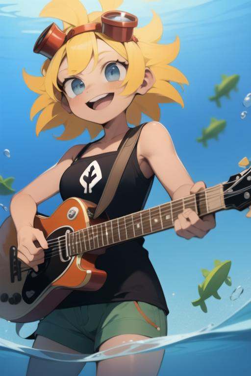 solarflare,  holding guitar,  playing guitar on Tensor.Art
