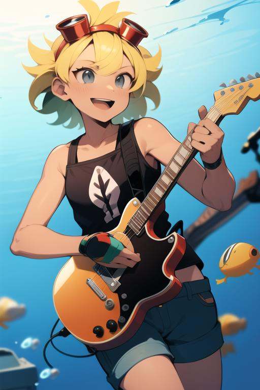 solarflare,  holding guitar,  playing guitar on Tensor.Art