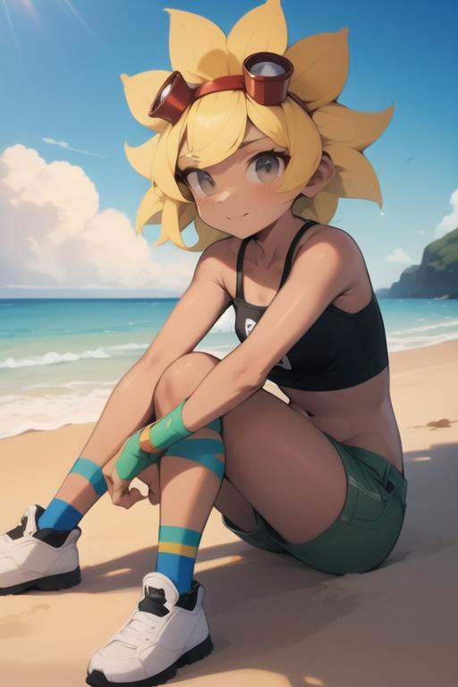 solarflare,  sitting on beach,  sitting on the sand on Tensor.Art