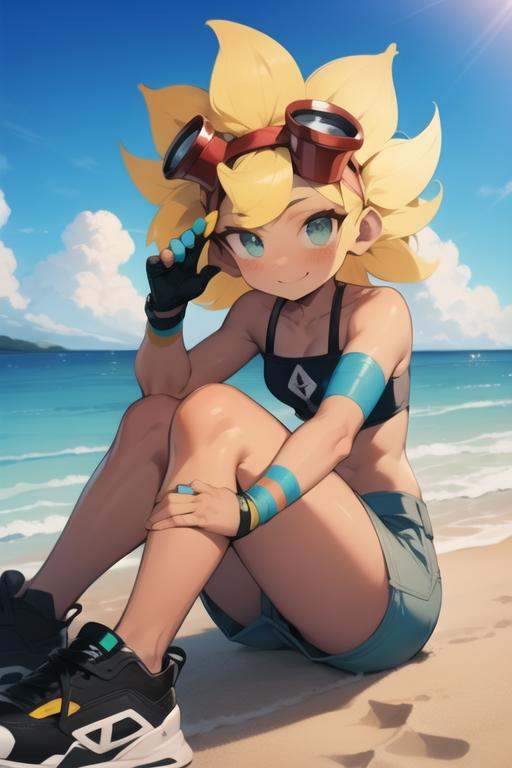 solarflare,  sitting on beach,  sitting on the sand on Tensor.Art