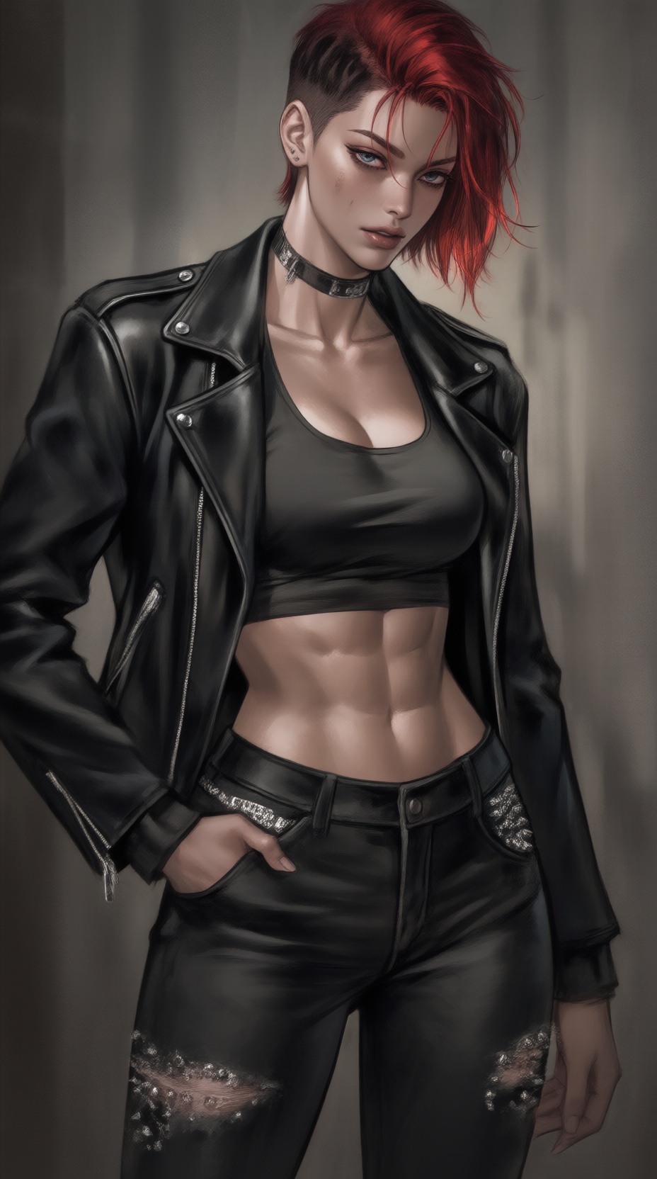 K-WEB,  the image depicts a K-WEB stylized illustration of A young woman stands half-turned,  exuding confidence with her...