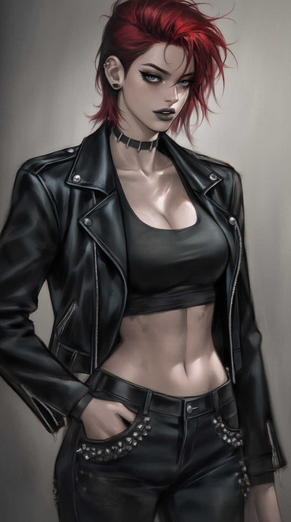 K-WEB,  the image depicts a K-WEB stylized illustration of A young woman stands half-turned,  exuding confidence with her...