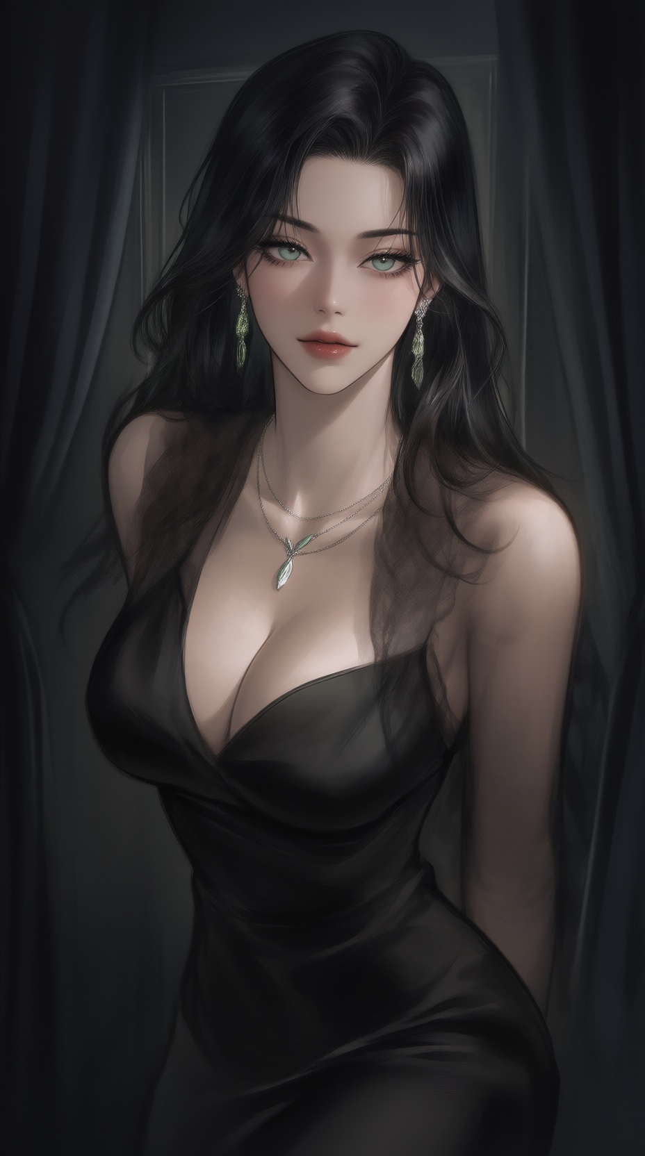 K-WEB,  The image depicts K-WEB stylized illustration of a woman with long,  dark hair on Tensor.Art