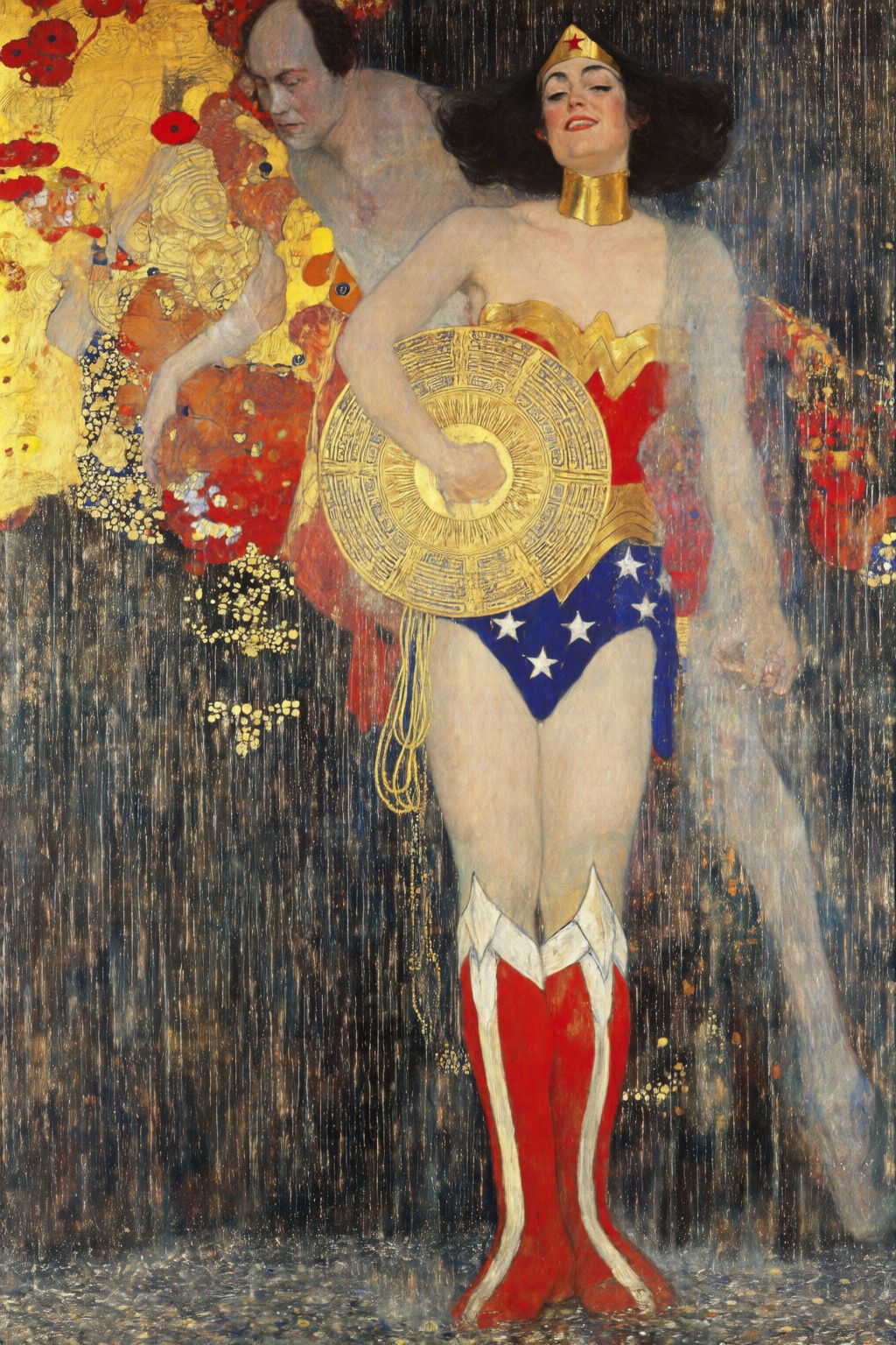 gustavklimt3q painting. gustavklimt3q painting. Wonder Woman and Batman Kissing in the rain on Tensor.Art