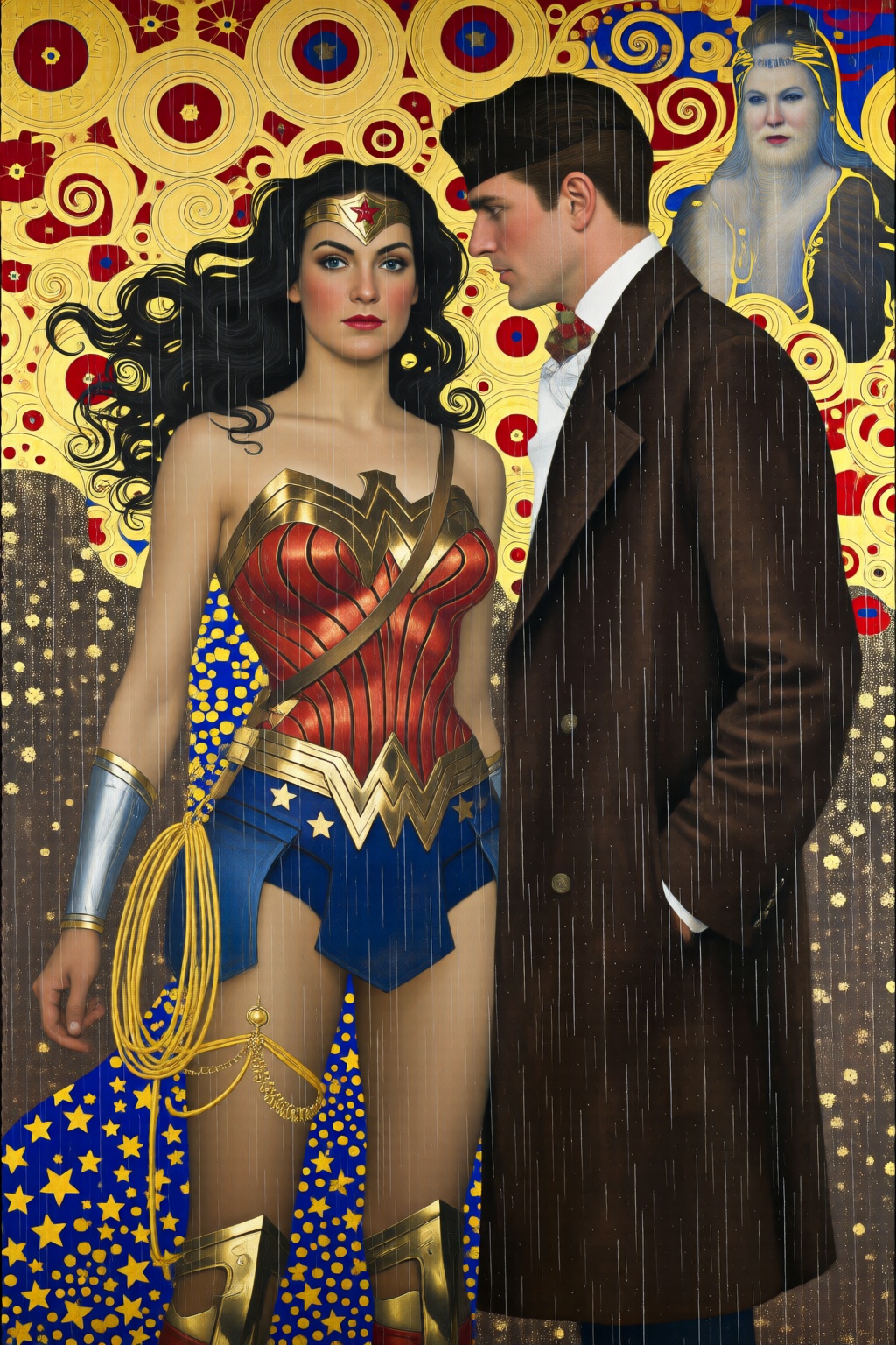 gustavklimt3q painting. gustavklimt3q painting. Wonder Woman and Batman Kissing in the rain on Tensor.Art