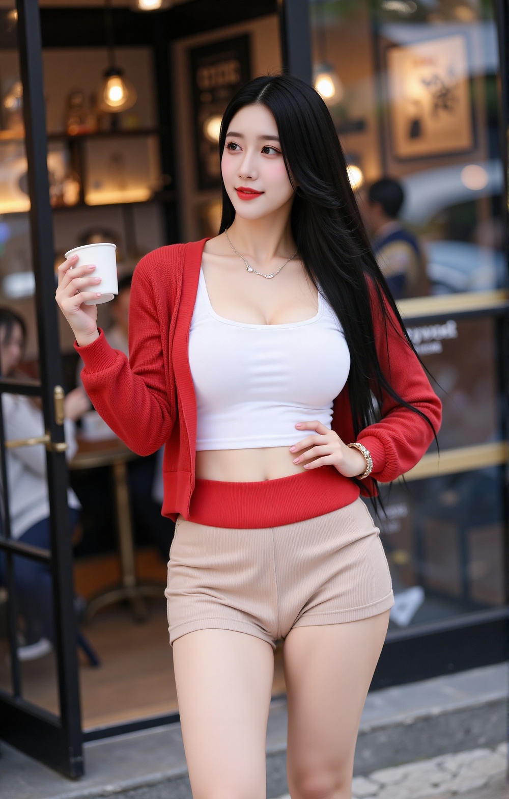 "Korean female image. Beautiful Korean woman with I-cup breasts,  voluptuous hips,  and thick thighs on Tensor.Art