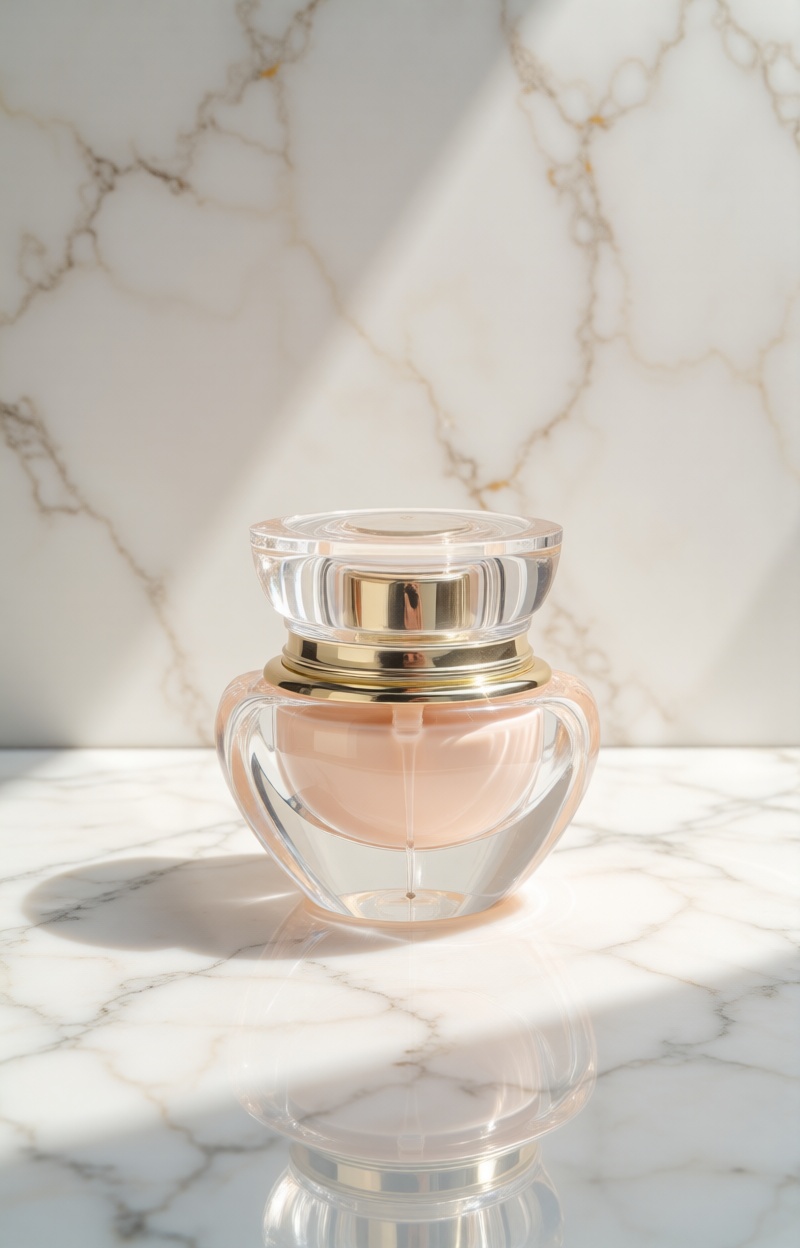 Eсomluxtexture. Flat lay,  luxury cosmetic jar on white marble surface,  elegant minimalist composition on Tensor.Art