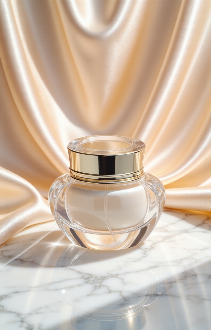 Eсomluxtexture. Flat lay,  luxury cosmetic jar on white marble surface,  elegant minimalist composition on Tensor.Art